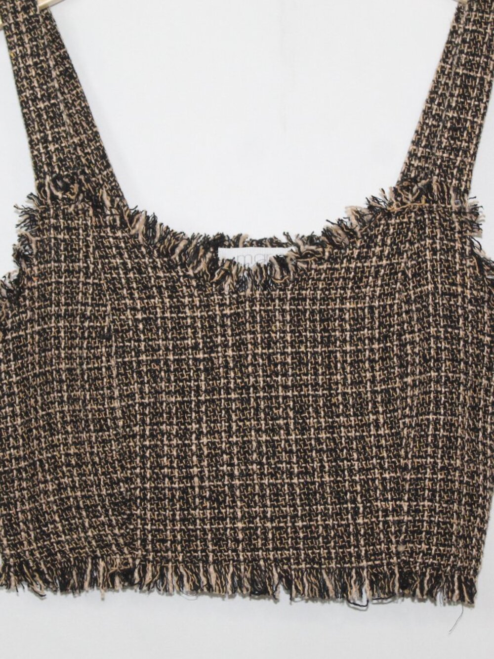 Mare Mare women's tweed crop top size S brown v neck raw hem sleeveless layering - Picture 5 of 10
